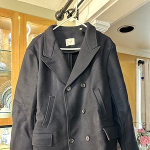 Billy Reid XXL Pea Coat - Made in Italy - BLACK - UNLINED - Leather Trim